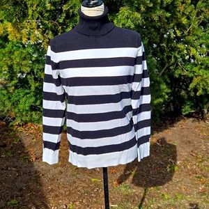 TOMMY HILFIGER ▪︎ Women's Striped Turtleneck Sweater, Black/White/Pastel Pink